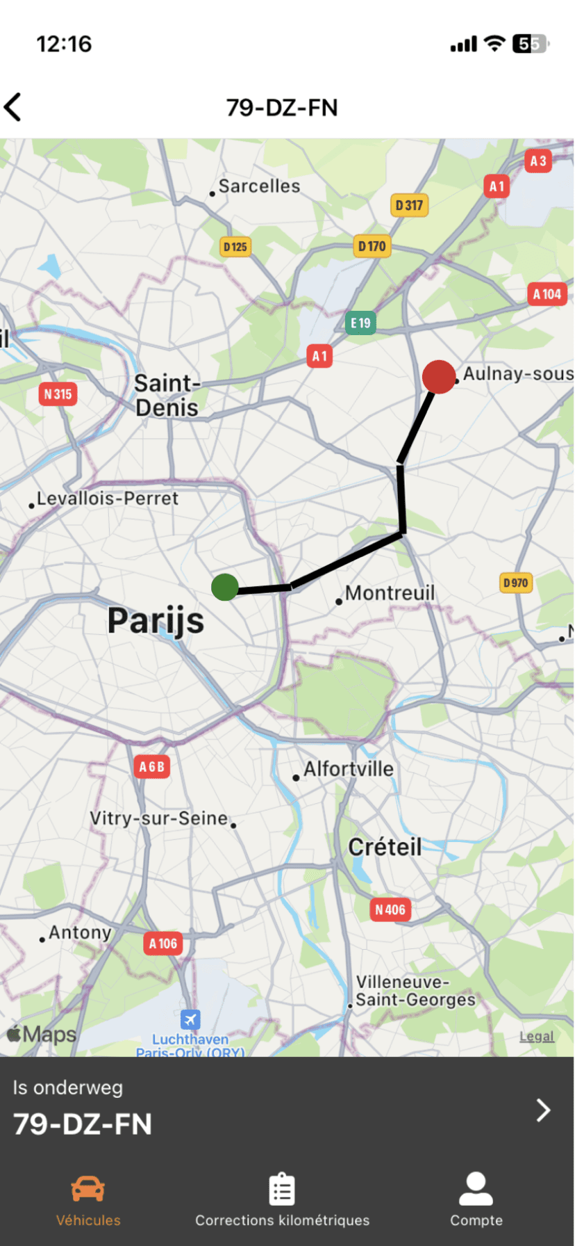 Routevision rittenregistratie app - route frans
