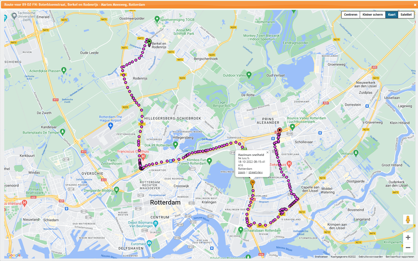 Routevision portaal - nl rapport rit bekijken op grote kaart + snelheid