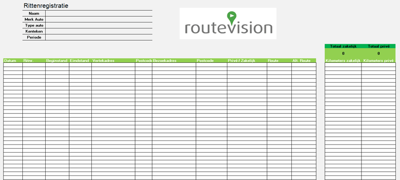 President lassen Heel veel goeds Rittenregistratie Excel | RouteVision