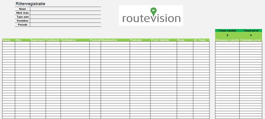 rittenregistratie excel