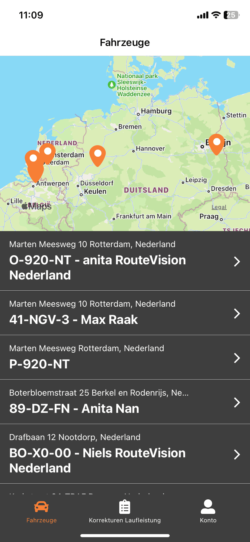 Routevision rittenregistratie app - dashboard duits