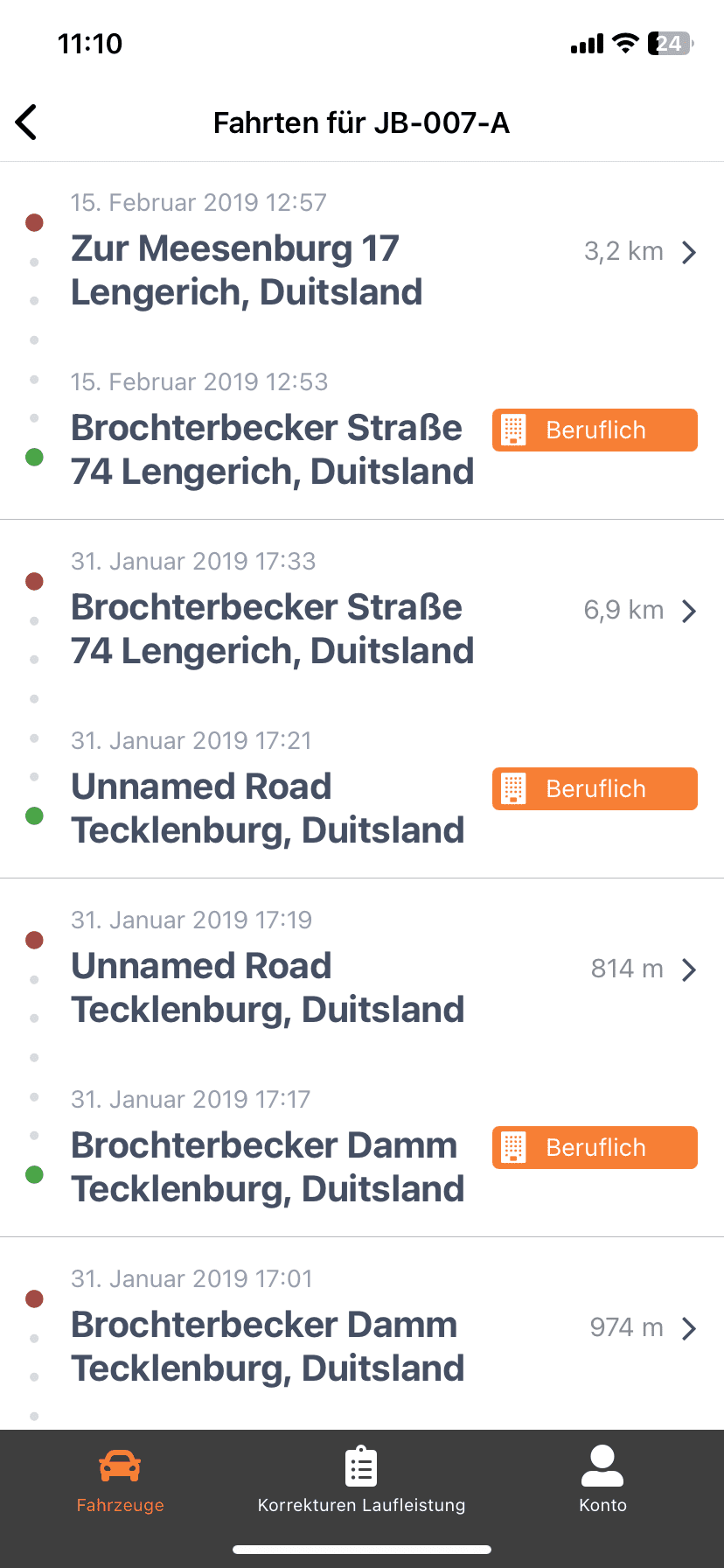 Routevision rittenregistratie app - ritten duits